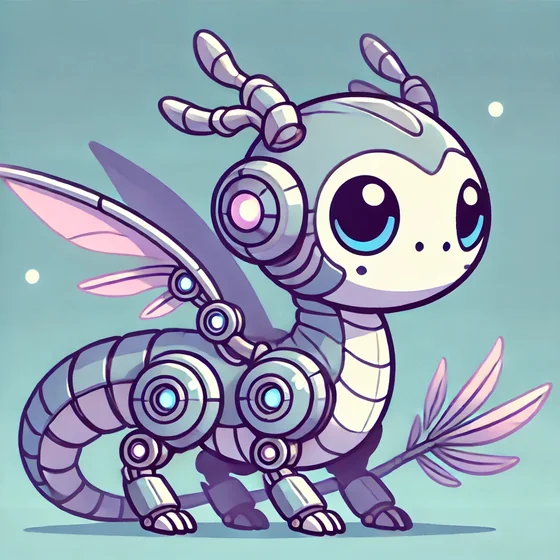 AuraKitten, a small robotic dragon-cat with big eyes and pink wings